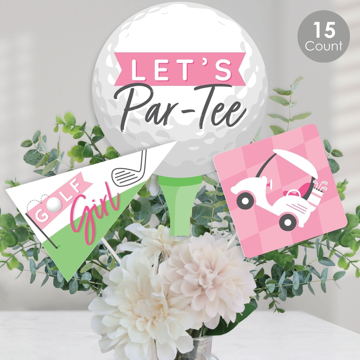 Golf Girl - Pink Birthday Party or Baby Shower Centerpiece Sticks - Table Toppers - Set of 15