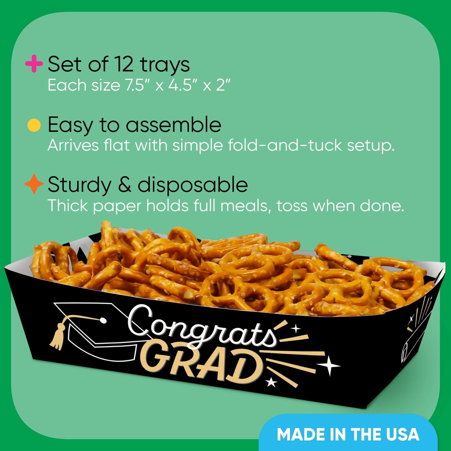 Black and Gold Graduation Paper Food Trays