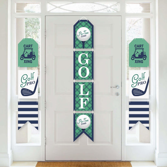 Par-Tee Time - Golf - Hanging Vertical Paper Door Banners - Birthday or Retirement Party Wall Decoration Kit - Indoor Door Decor