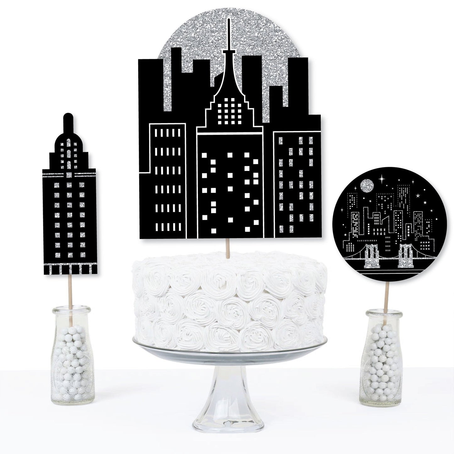 Nighttime City Skyline - New York Party Centerpiece Sticks - Table Toppers - Set of 15