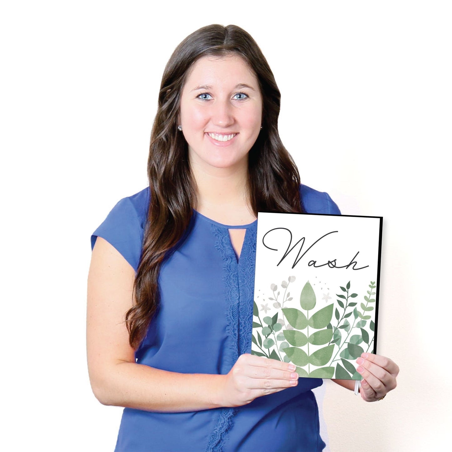 Boho Botanical - Greenery Kids Bathroom Rules Wall Art - 7.5 x 10 inches - Set of 3 Signs - Wash, Brush, Flush