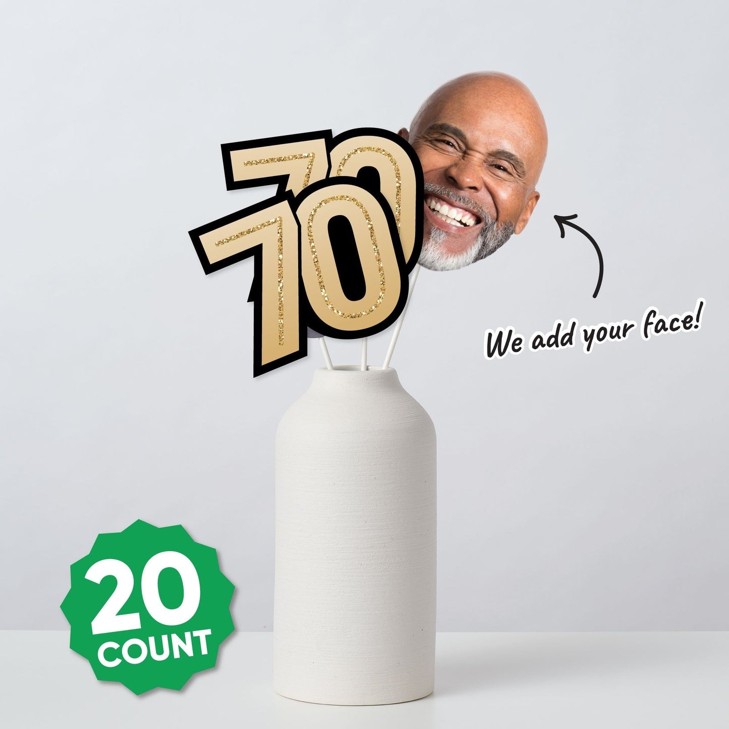 Custom Photo 70th Birthday Face Cutout Essentials - 20 Ct