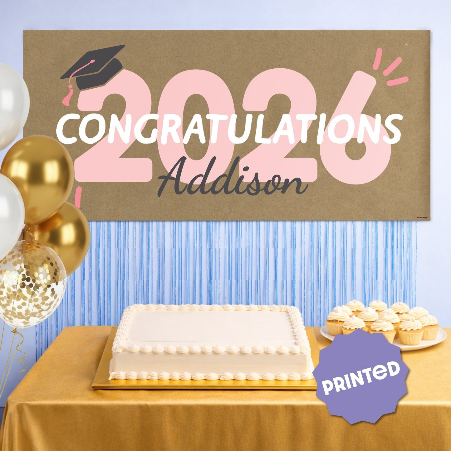 Custom Text Rose Gold 2026 Grad Kraft Banner