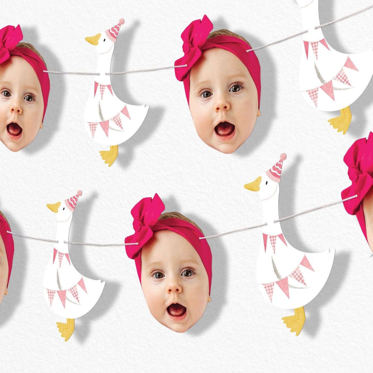 Custom Face Garland Banner - One Silly Goose Pink