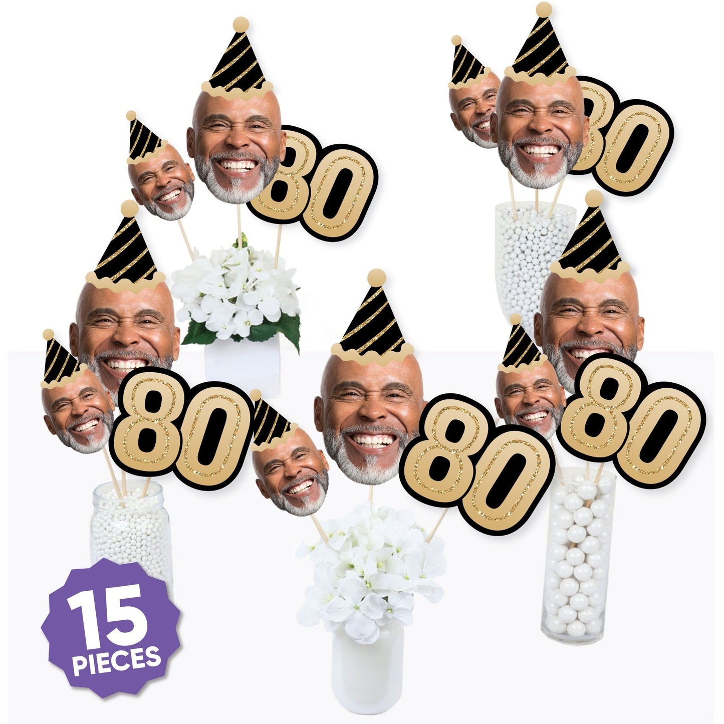 Custom Photo 80th Birthday Table Toppers - 15 Ct