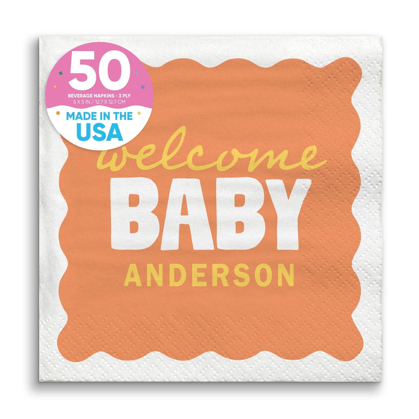 Custom Text Napkins - Wavy Baby Shower