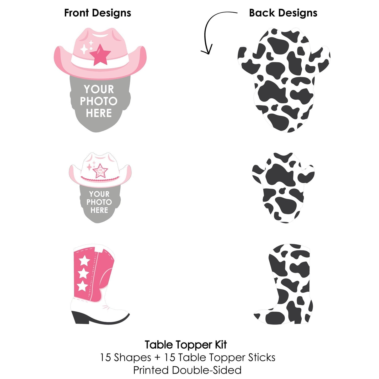 Custom Photo Pink First Rodeo - Cowgirl 1st Birthday Party Centerpiece Sticks - Fun Face Table Toppers - Set of 15