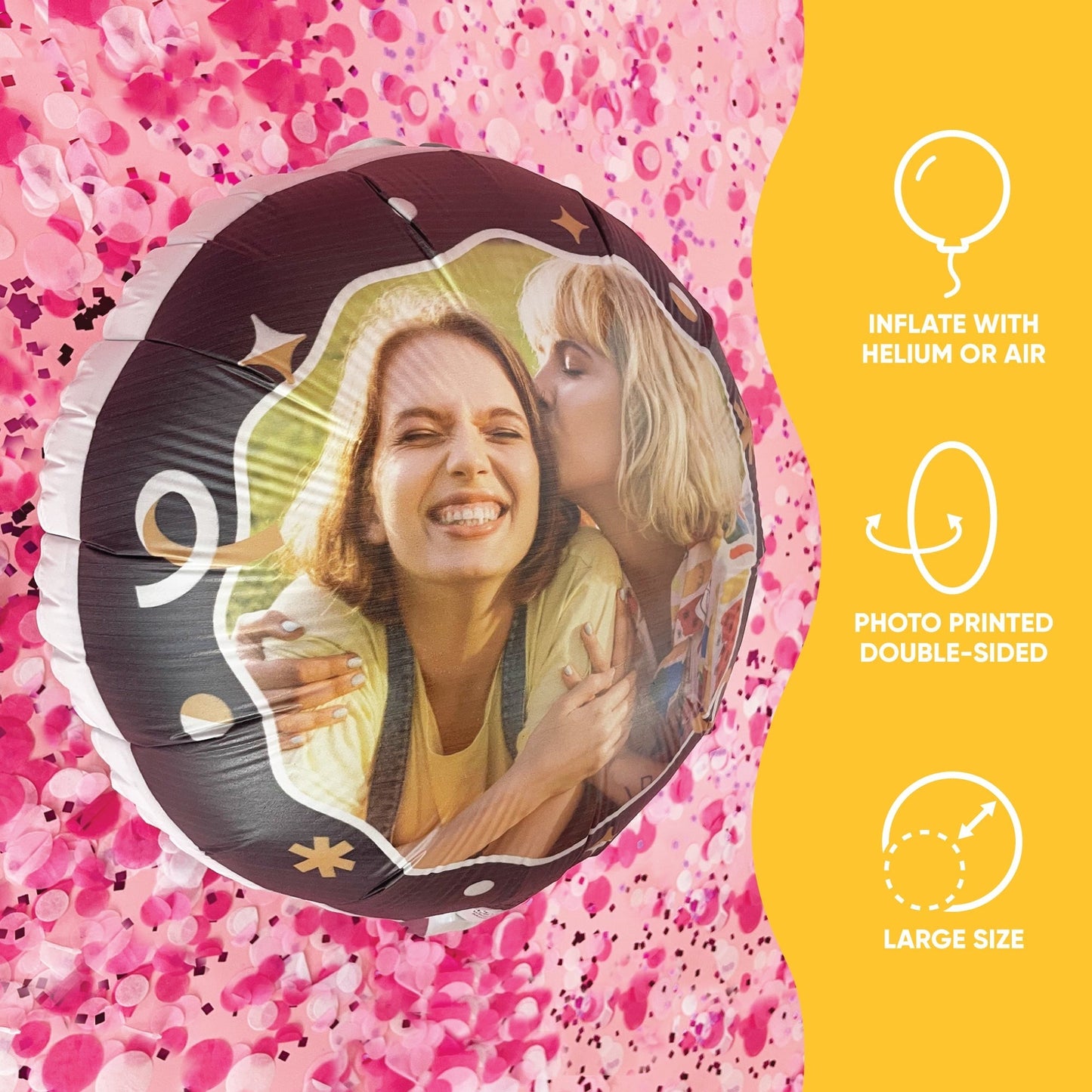 Personalized Photo Black & Gold Balloon – Double Sided – 1 Ct
