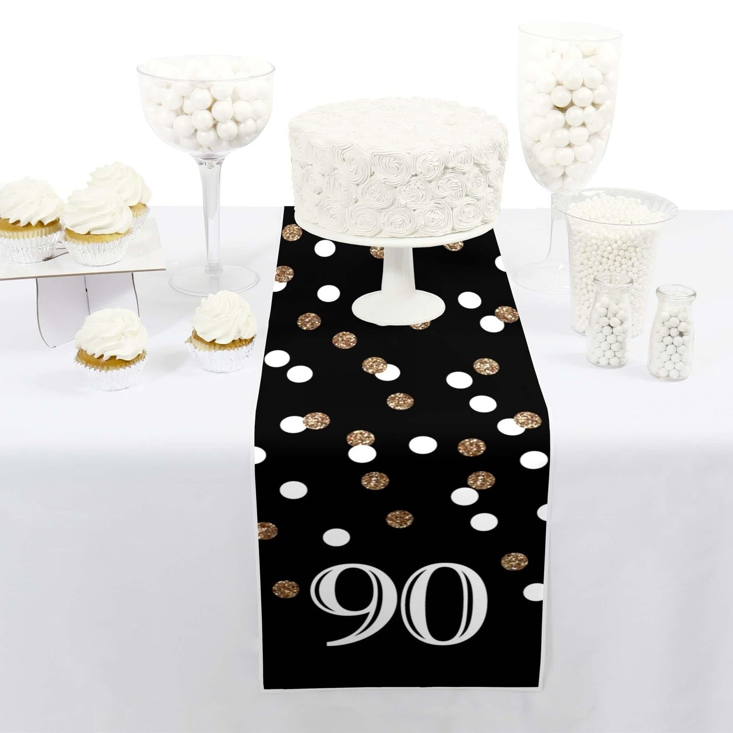 Adult 90th Birthday - Gold - Petite Birthday Party Paper Table Runner - 12" x 60"
