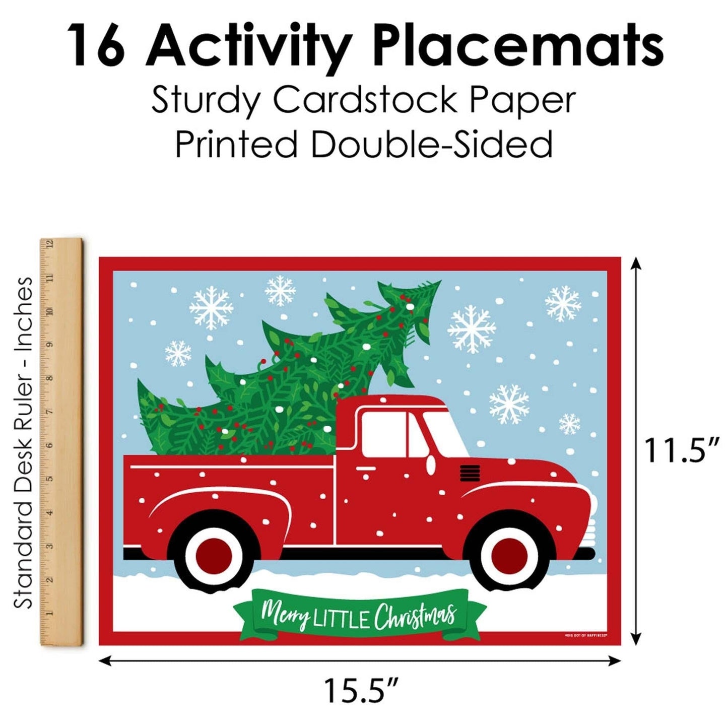 Merry Little Christmas Tree - Paper Red Truck and Car Christmas Party Coloring Sheets - Activity Placemats - Set of 16