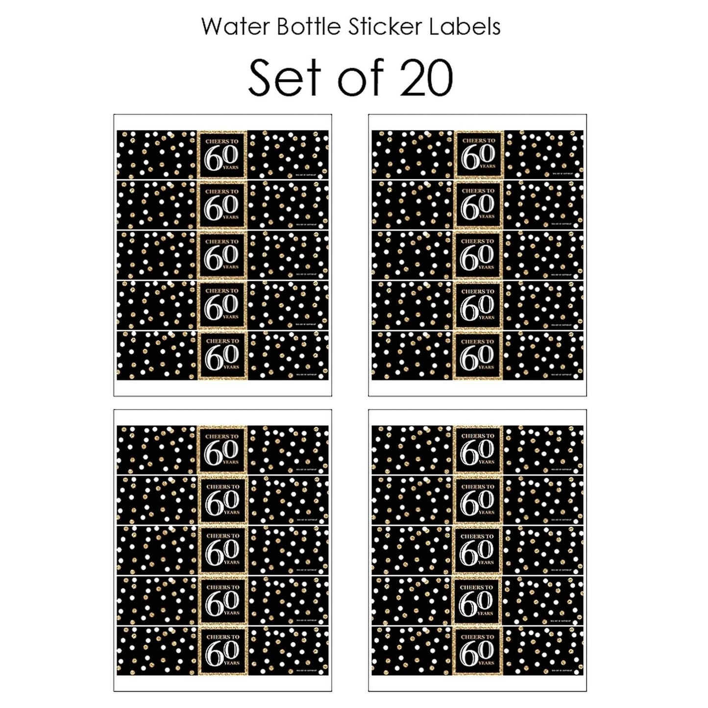 Adult 60th Birthday - Gold - Birthday Party Water Bottle Sticker Labels - Set of 20