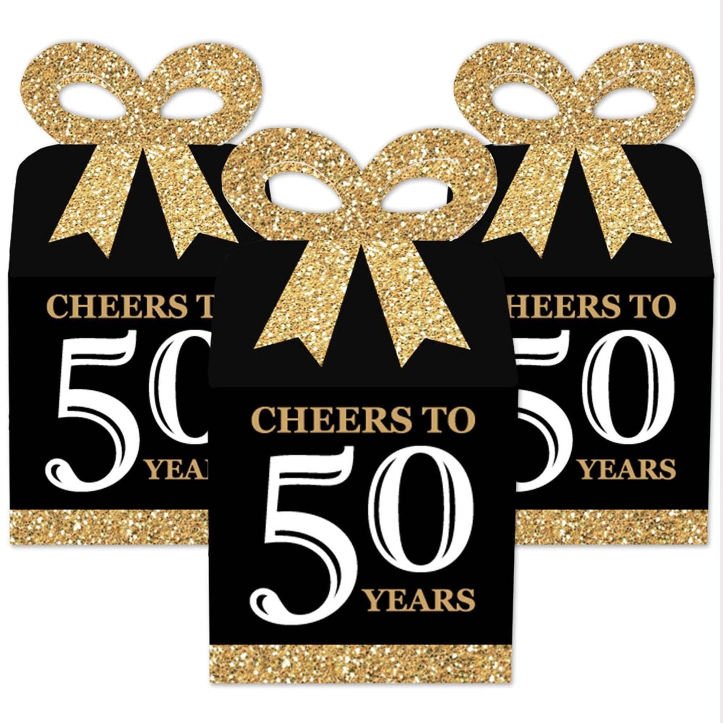 Adult 50th Birthday Square Favor Gift Boxes - Birthday Party Bow Boxes - Set of 12