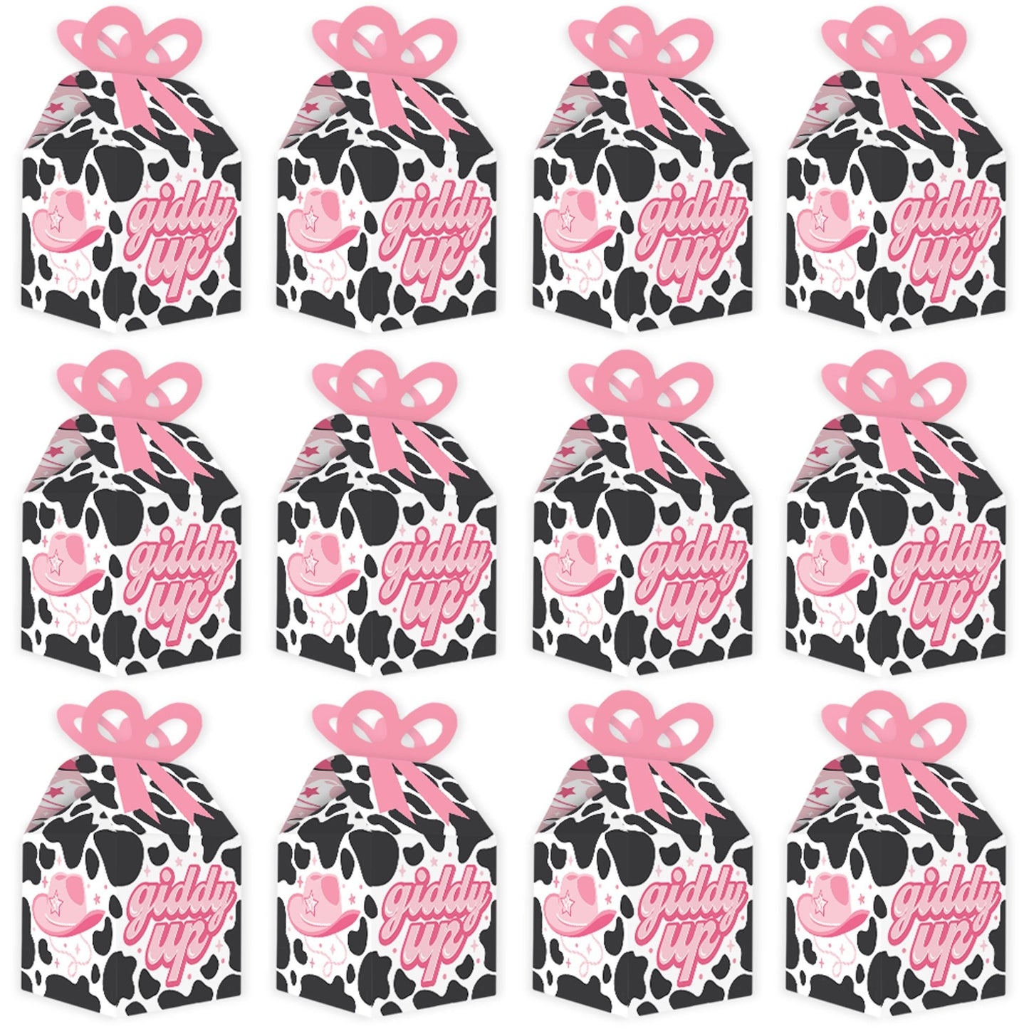 Rodeo Cowgirl - Square Favor Gift Boxes - Pink Western Party Bow Boxes - Set of 12