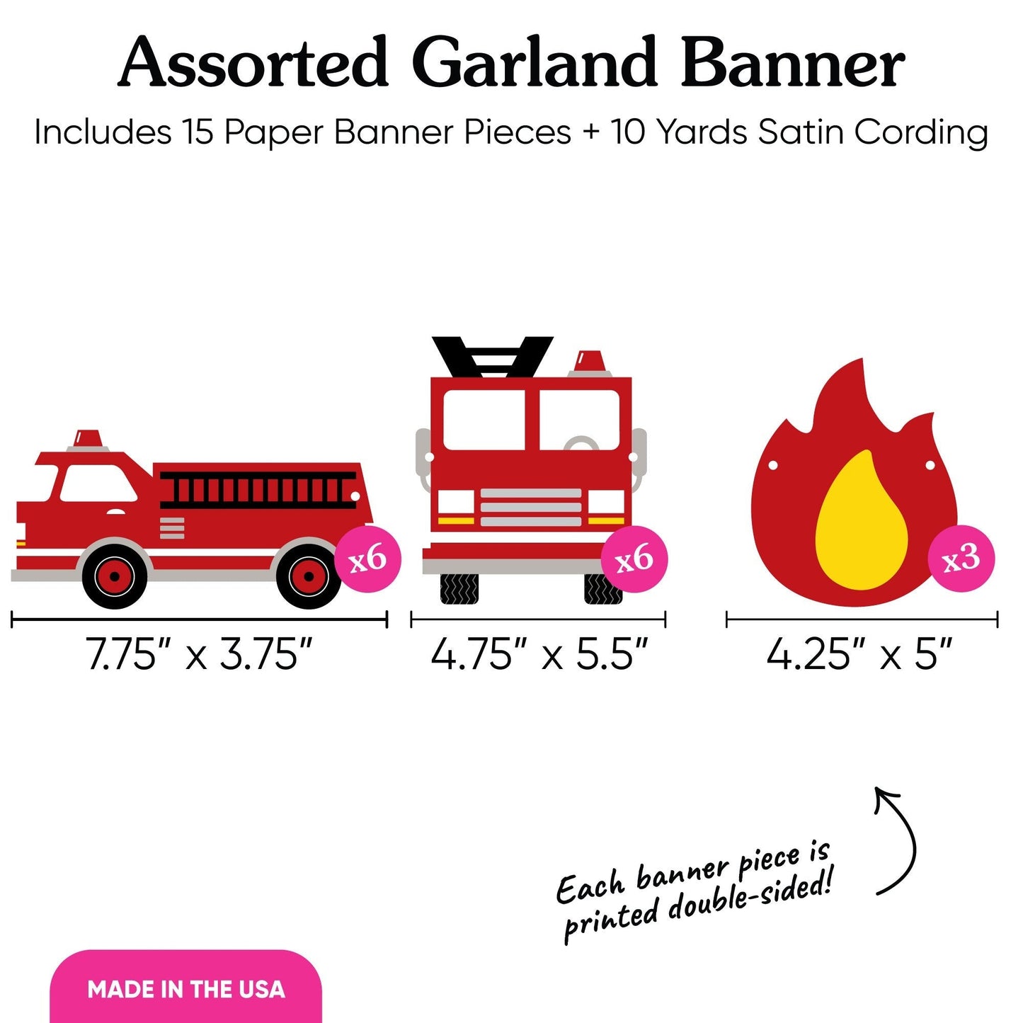Fired Up Fire Truck Garland Banner - 15 Pc