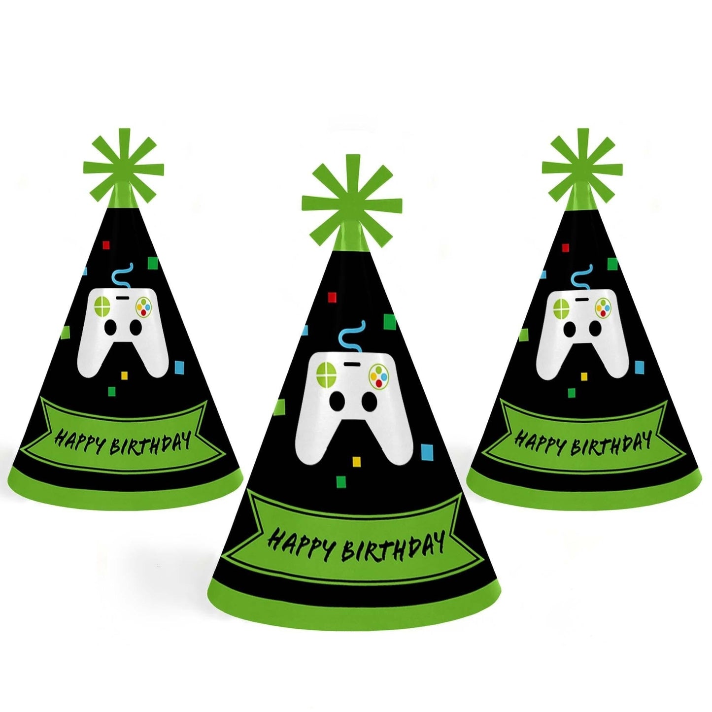 Game Zone - Cone Happy Birthday Party Hats for Kids and Adults - Set of 8 (Standard Size)