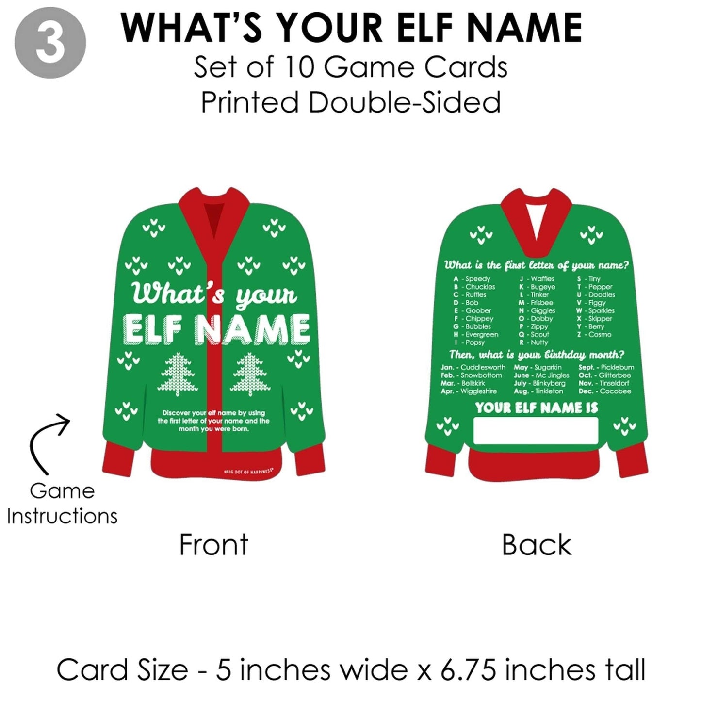 Ugly Sweater - 4 Holiday and Christmas Party Games - 10 Cards Each - Naughty or Nice, Drink If, Mingle All the Way, What's Your Elf Name - Gamerific Bundle