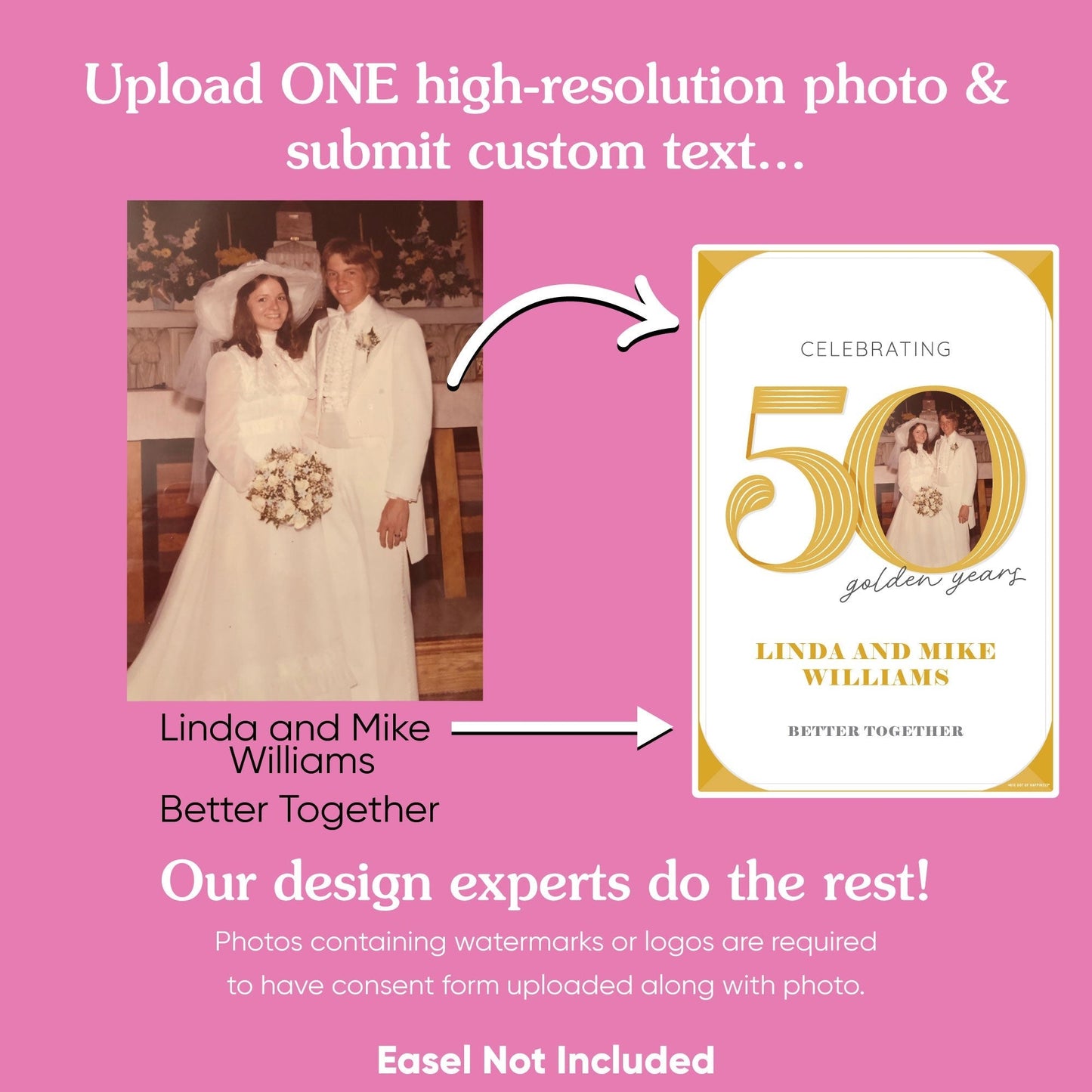 Personalized Photo 50th Wedding Anniversary Welcome Sign (Select Your Size)