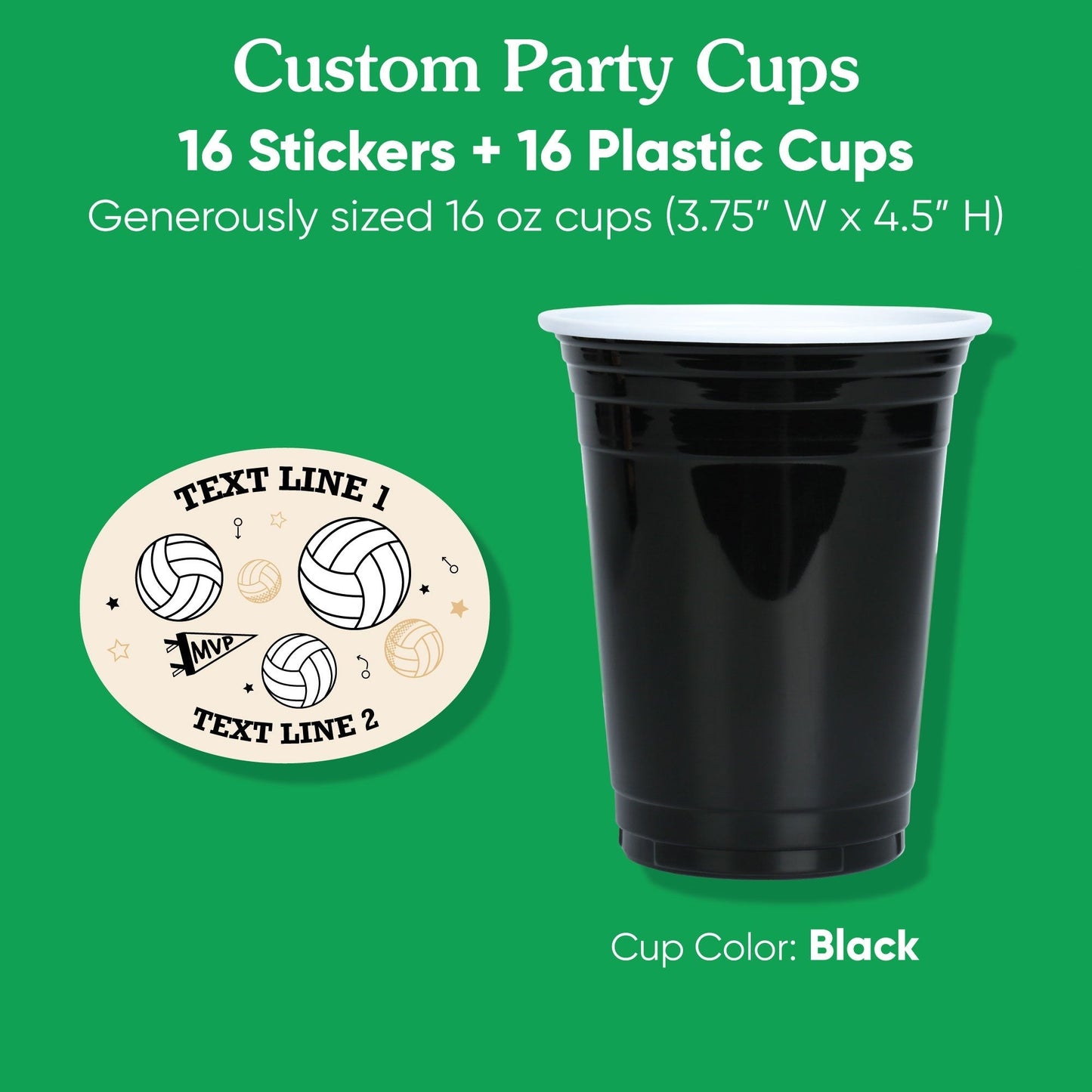 Custom Text Party Cups - Volleyball - 16 Ct