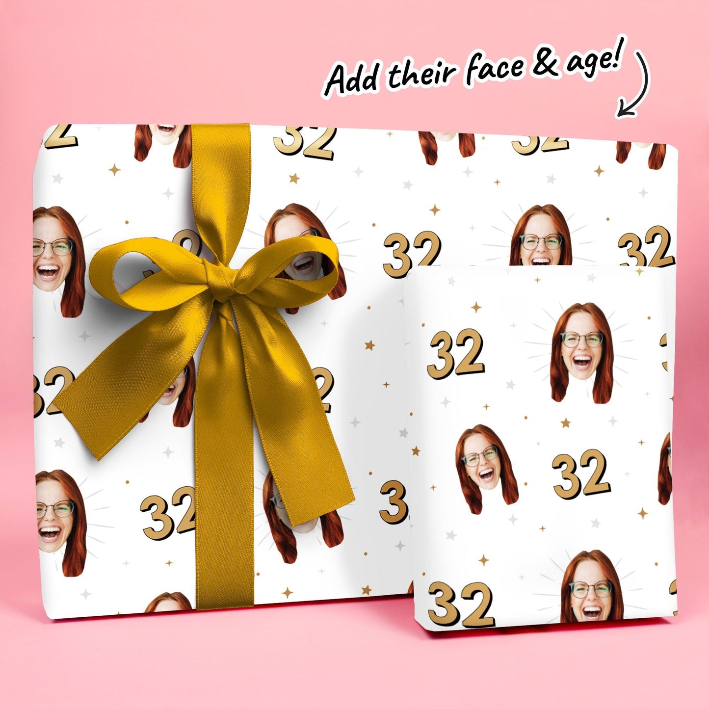 Custom Face Wrapping Paper - Black & Gold Birthday