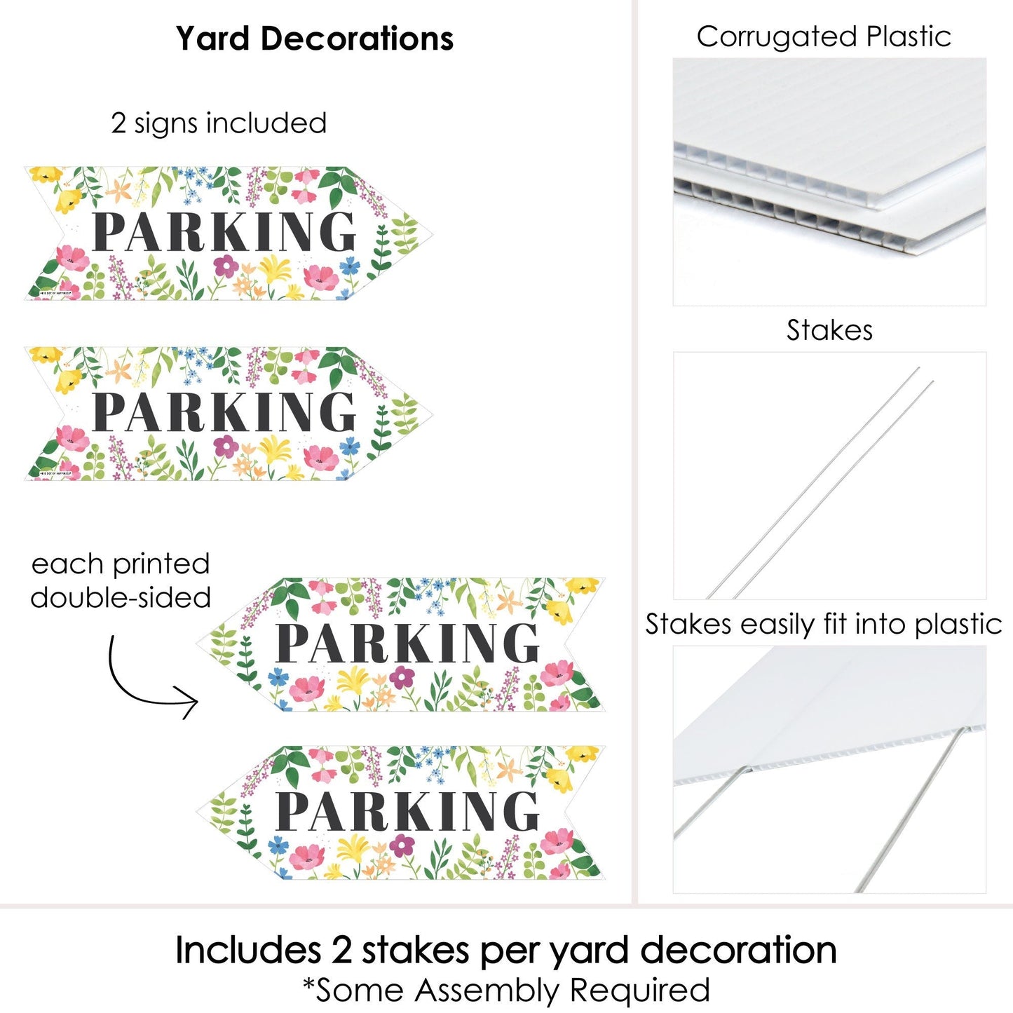 Wildflowers Wedding Parking Signs - Boho Floral Wedding Sign Arrow - Double Sided Directional Yard Signs - Set of 2