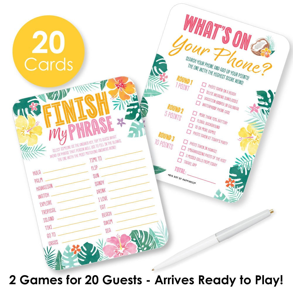 Hawaiian Luau Activity Duo Games - 20 Ct