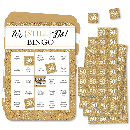We Still Do - 50th Wedding Anniversary - Find the Guest Bingo Cards and Markers - Anniversary Party Bingo Game - Set of 18
