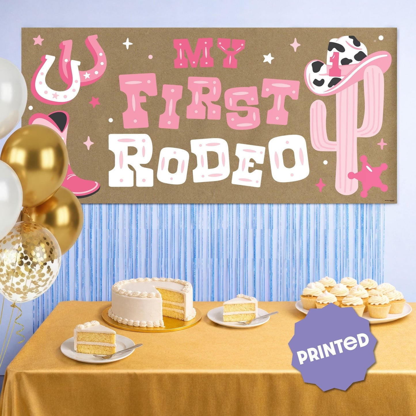 Pink My First Rodeo Kraft Banner