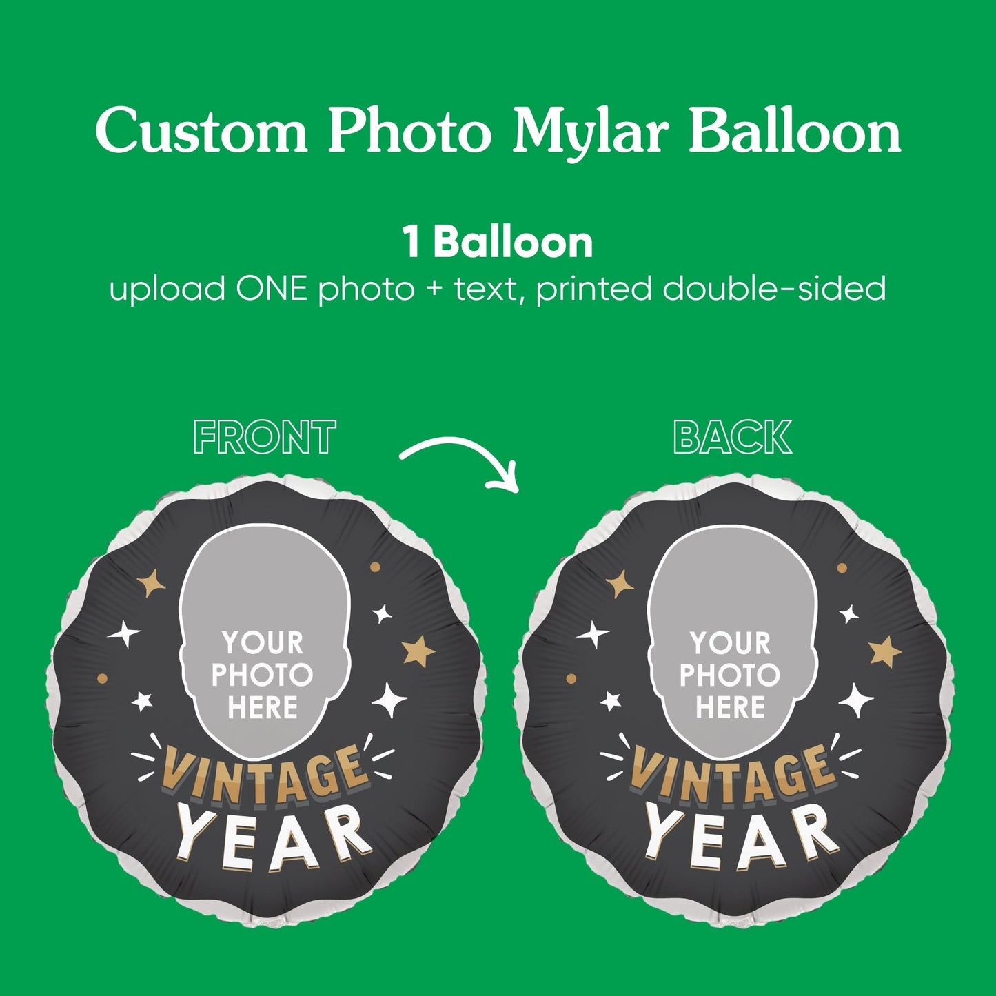 Personalized Fun Face Vintage Birthday Balloon - Double Sided - 1 Ct