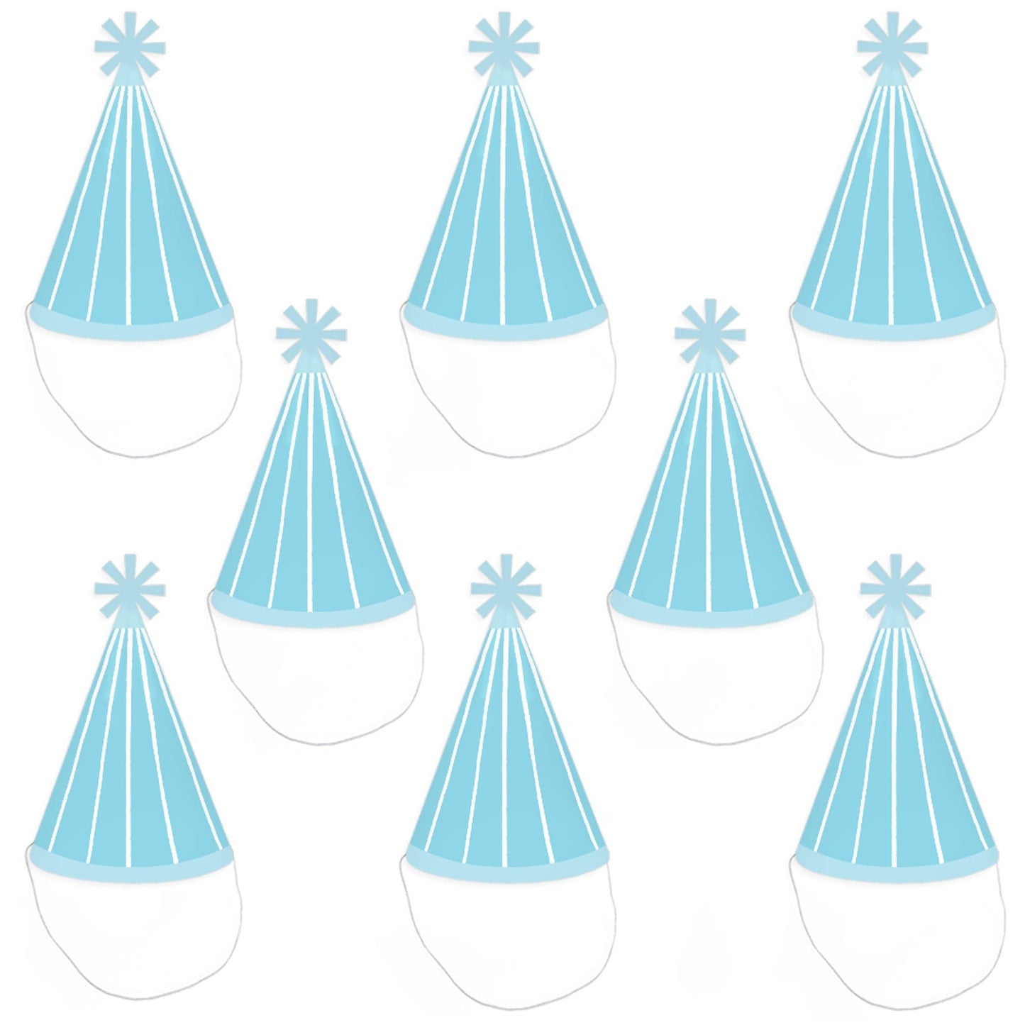 Blue Stripes - Cone Happy Birthday Party Hats for Kids and Adults - Set of 8 (Standard Size)