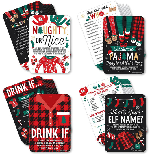 Christmas Pajamas - 4 Holiday Plaid PJ Party Games - 10 Cards Each - Gamerific Bundle