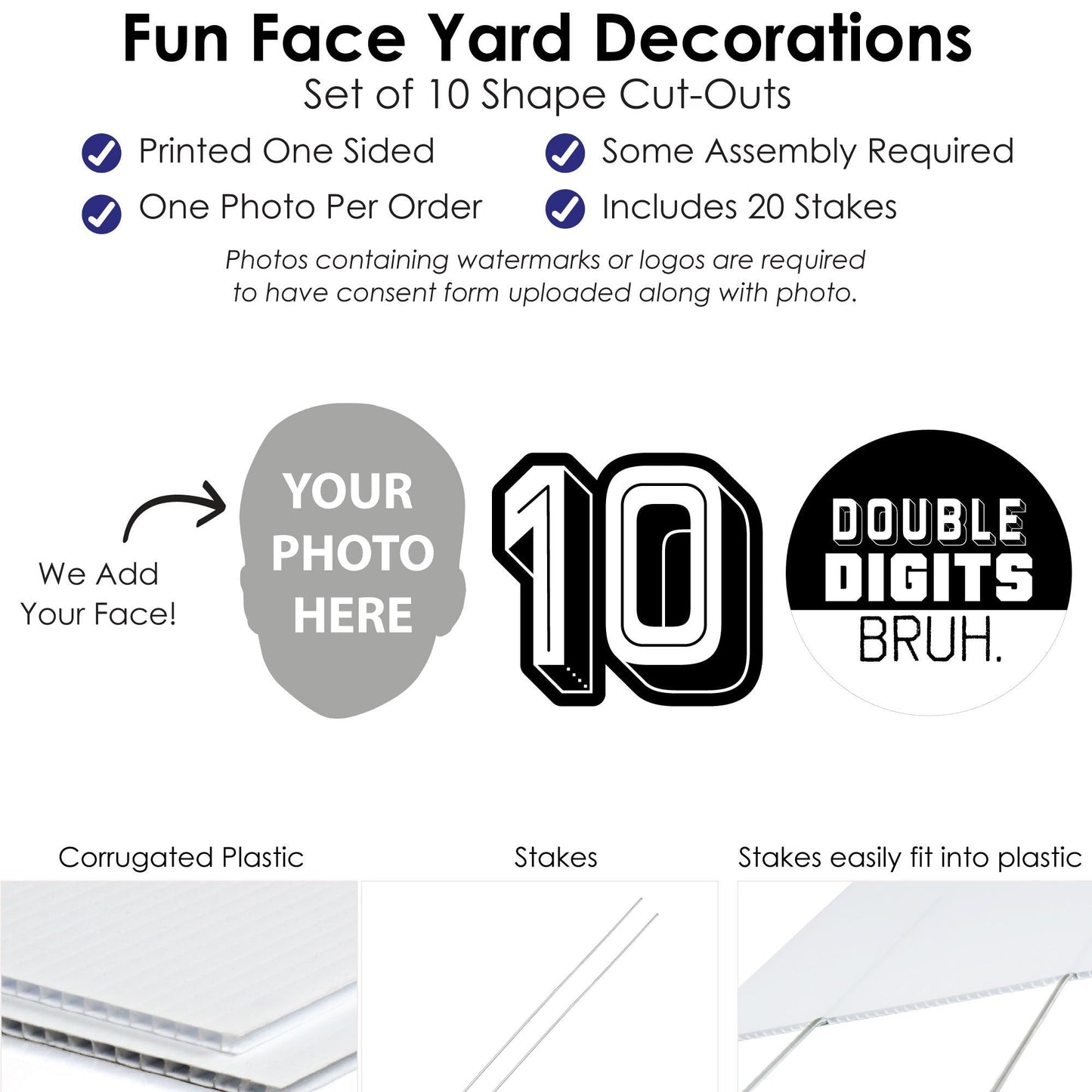 Custom Face Yard Signs - 10th Birthday Bruh - 10 Pc