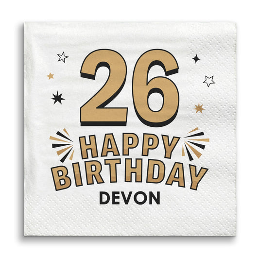 Custom Text Napkins - Black & Gold Birthday