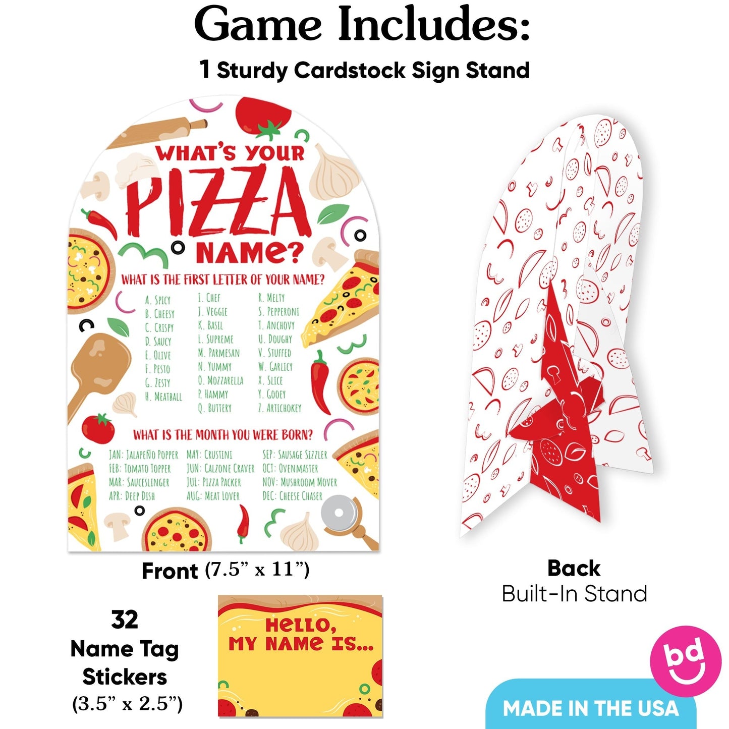 Pizza What's Your Name Party Game