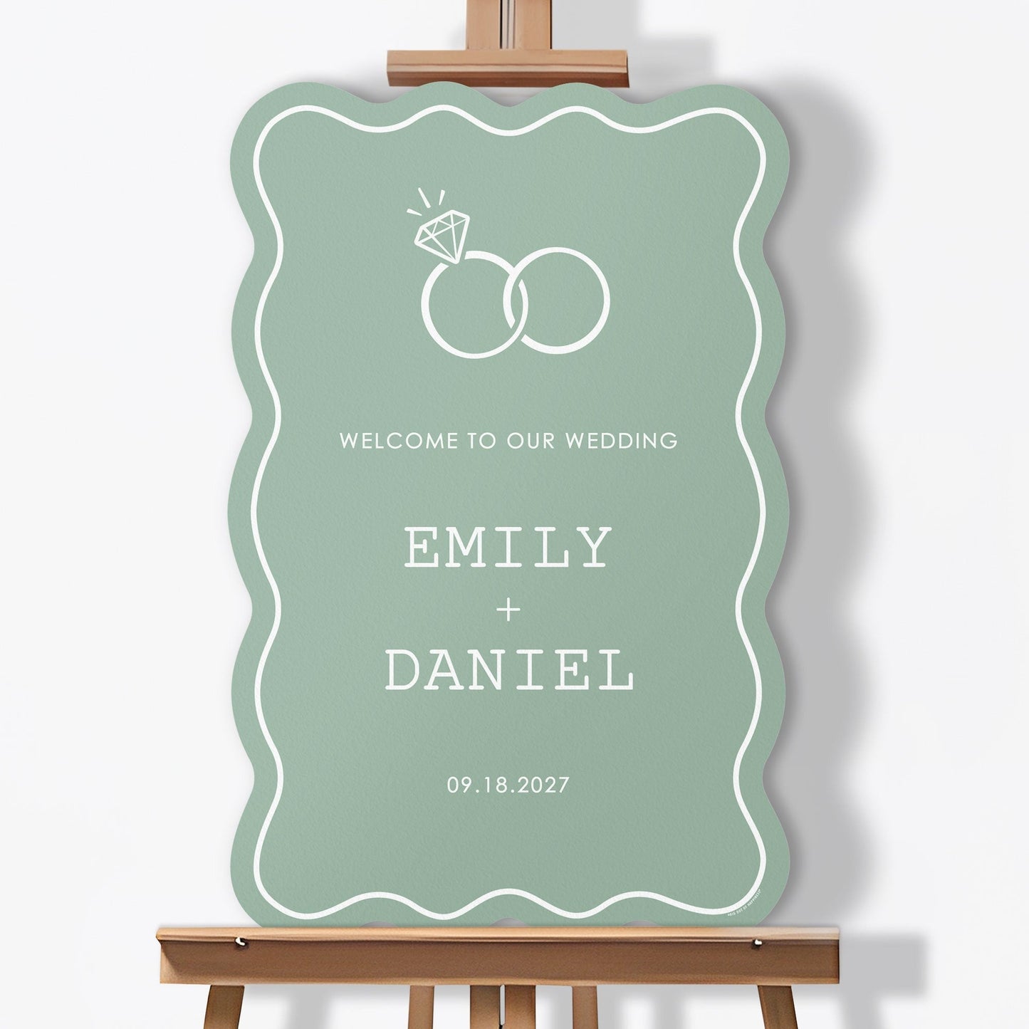 Personalized Text Sage Green Wedding Rings Welcome Sign (Select Your Size)