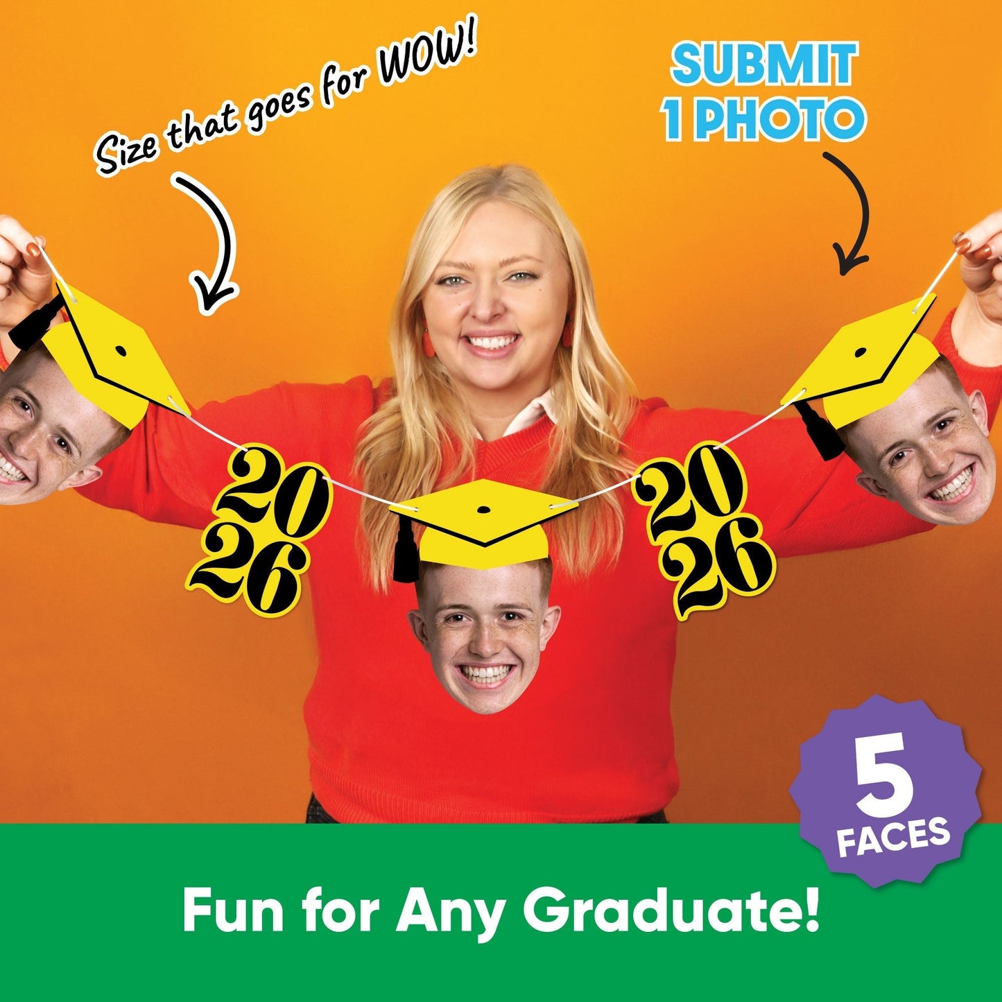 Custom Face Yellow Graduation Garland Banner