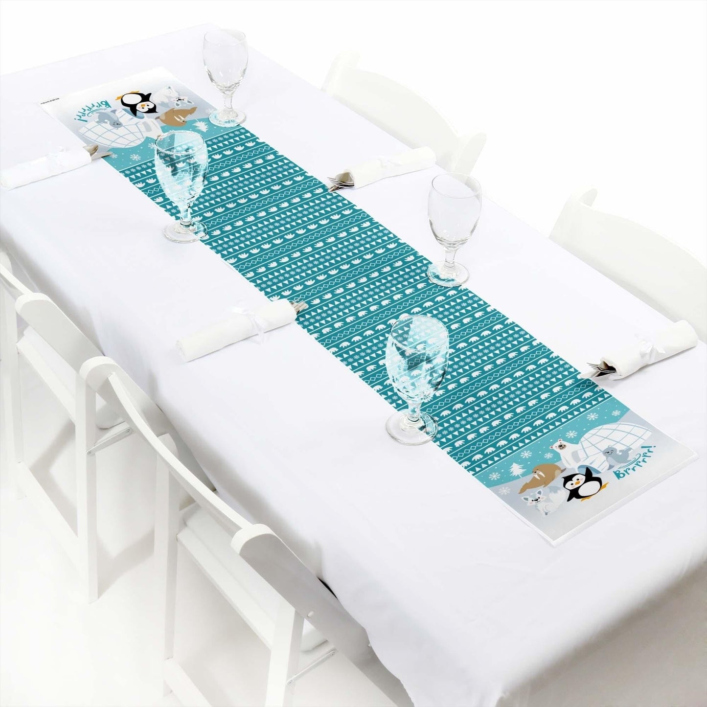 Arctic Polar Animals - Petite Winter Baby Shower or Birthday Party Paper Table Runner - 12" x 60"