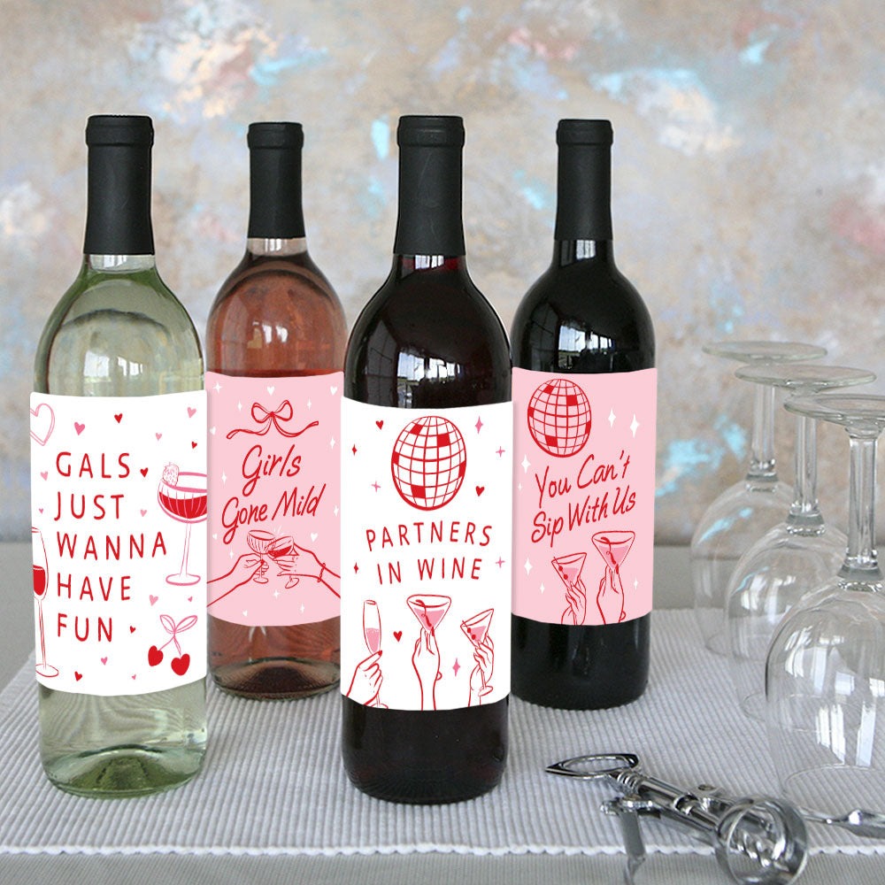 Drinks with the Girls Wine Bottle Labels - 4 Ct