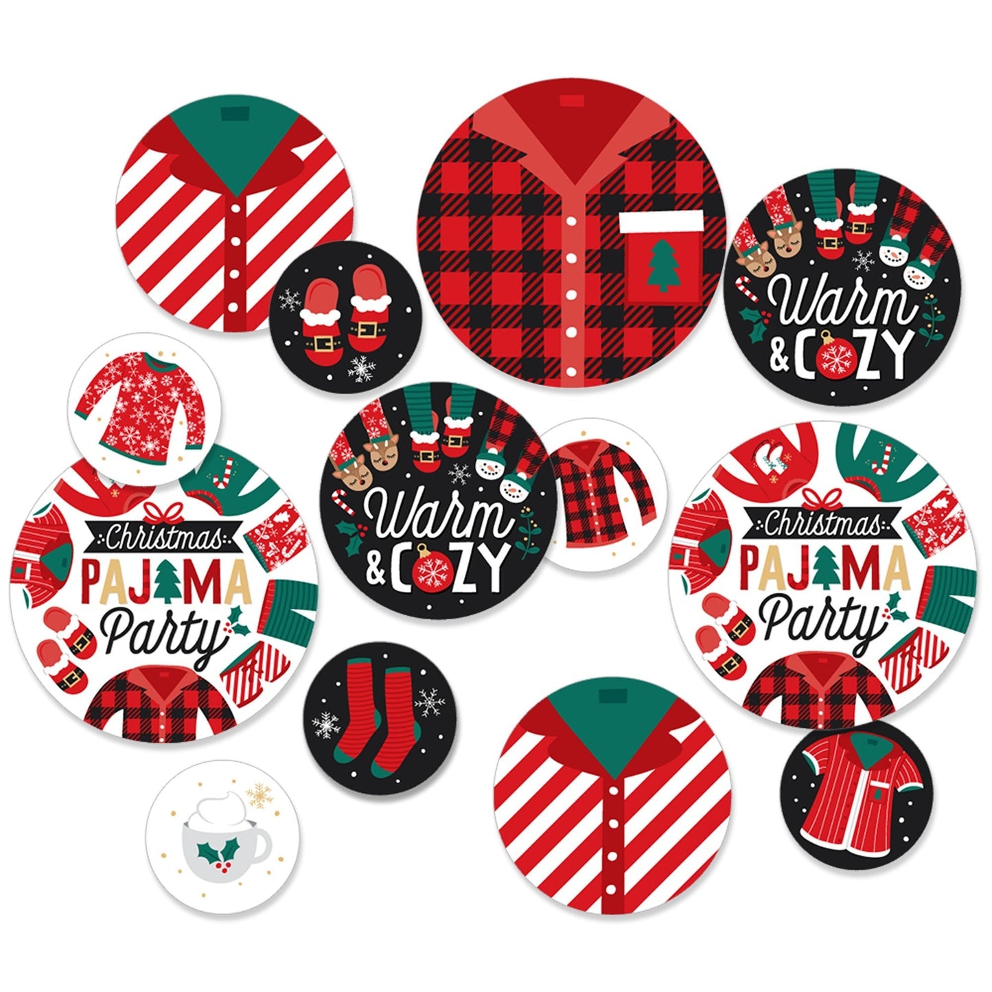 Christmas Pajamas - Holiday Plaid PJ Party Giant Circle Confetti - Party Decorations - Large Confetti 27 Count