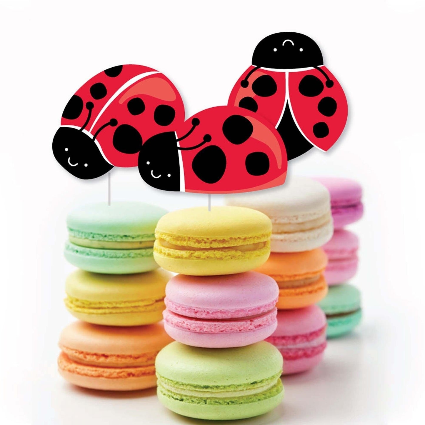 Happy Little Ladybug - Dessert Cupcake Toppers - Baby Shower or Birthday Party Clear Treat Picks - Set of 24