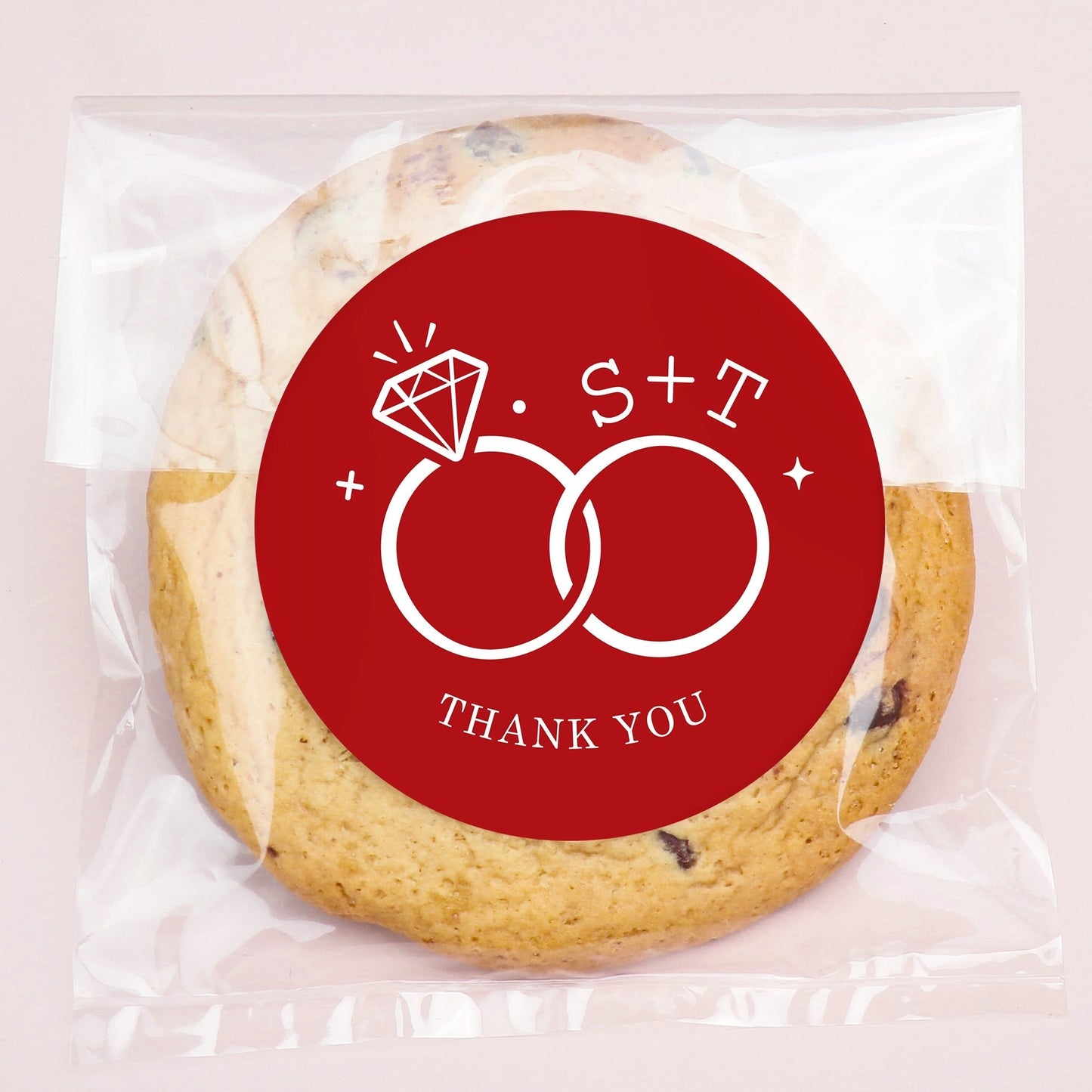 Custom Text Stickers & Clear Cookie Bags - Cherry Red Wedding Rings