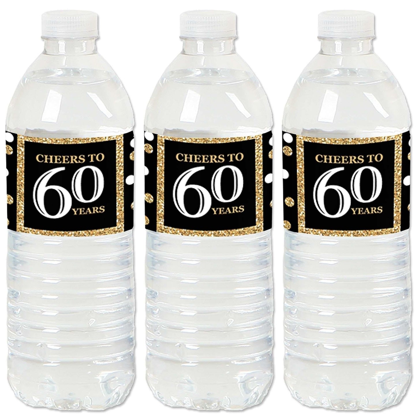 Adult 60th Birthday - Gold - Birthday Party Water Bottle Sticker Labels - Set of 20