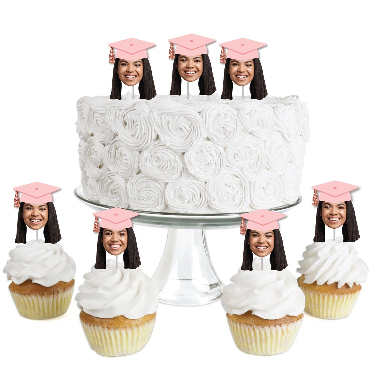 Custom Fun Face Pastel Grad Cap Treat Picks - 24 Ct