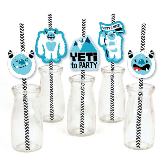 Yeti to Party - Paper Straw Decor - Abominable Snowman Party or Birthday Party Striped Decorative Straws - Set of 24