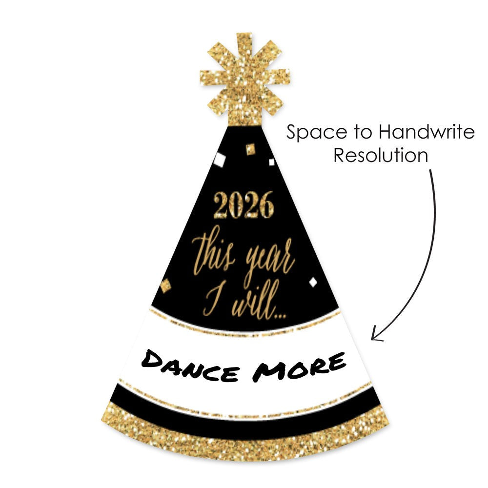 New Year's Eve - Gold - Mini Cone 2026 New Year's Eve Resolution Party Hats - Small Little Party Hats - Set of 8