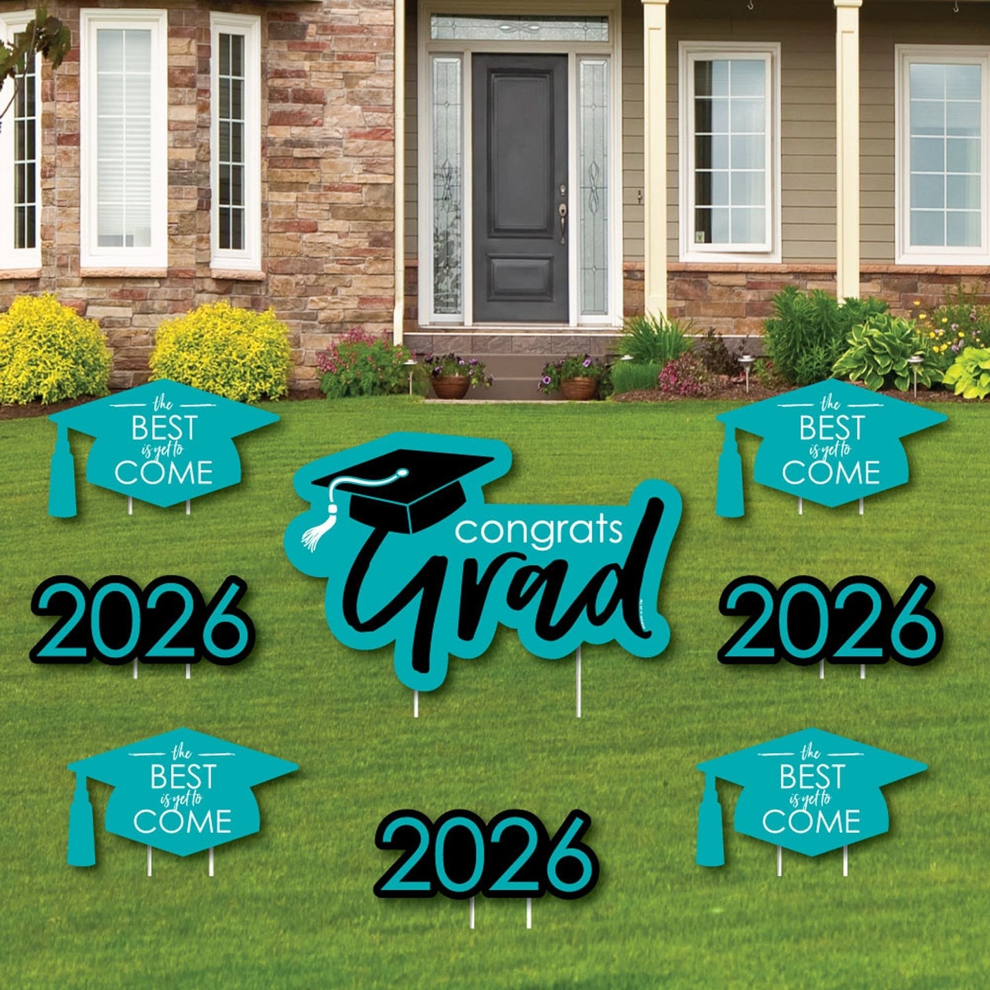 Teal Grad - Best is Yet to Come - Yard Sign & Outdoor Lawn Decorations - 2026 Turquoise Graduation Party Yard Signs - Set of 8