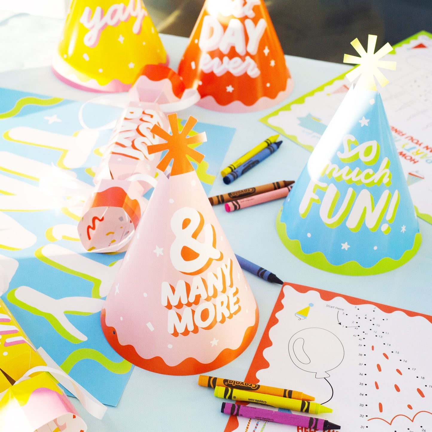Party Time - Cone Happy Birthday Party Hats for Kids and Adults - Set of 8 (Standard Size)