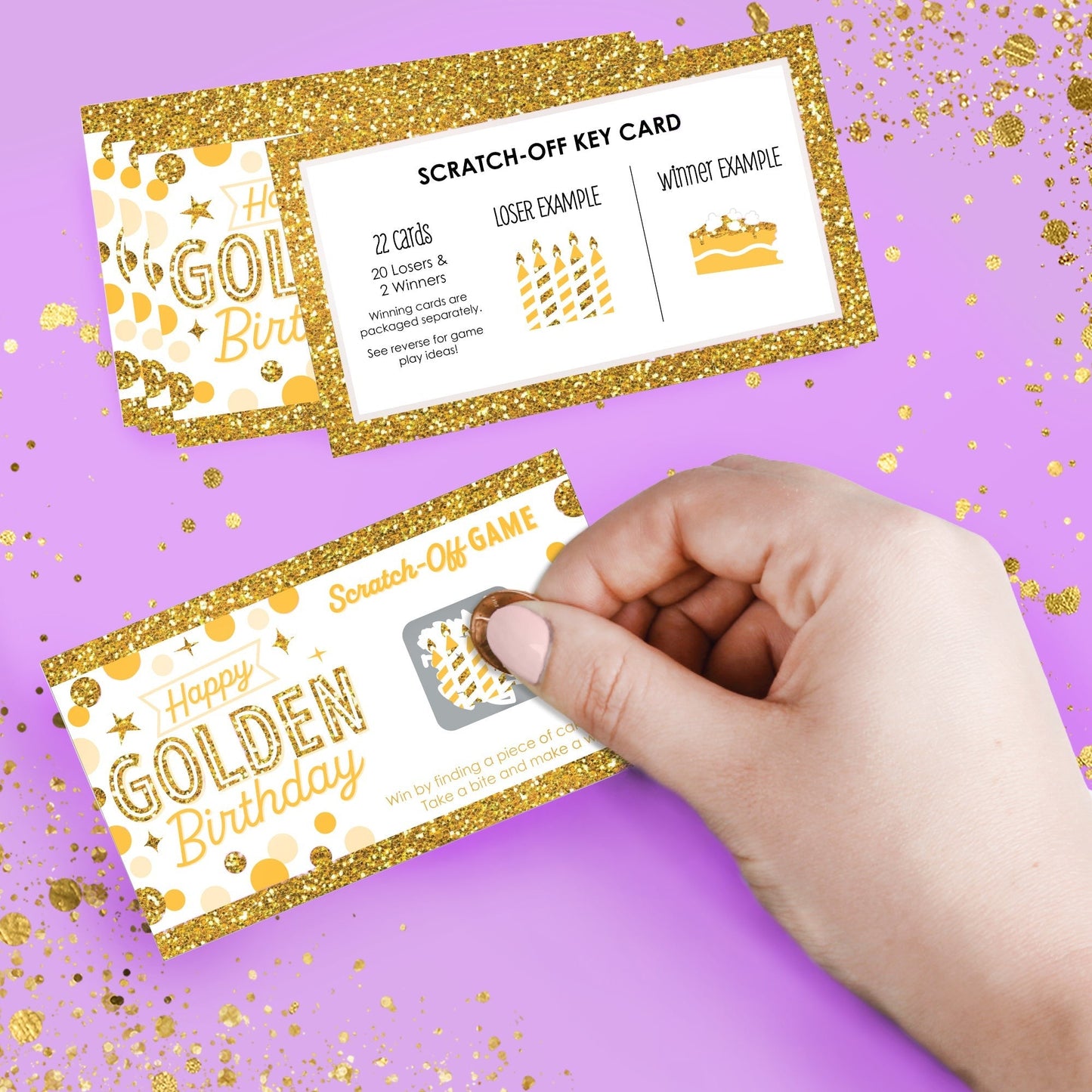 Golden Birthday - Happy Birthday Party Game Scratch Off Cards - 22 Count