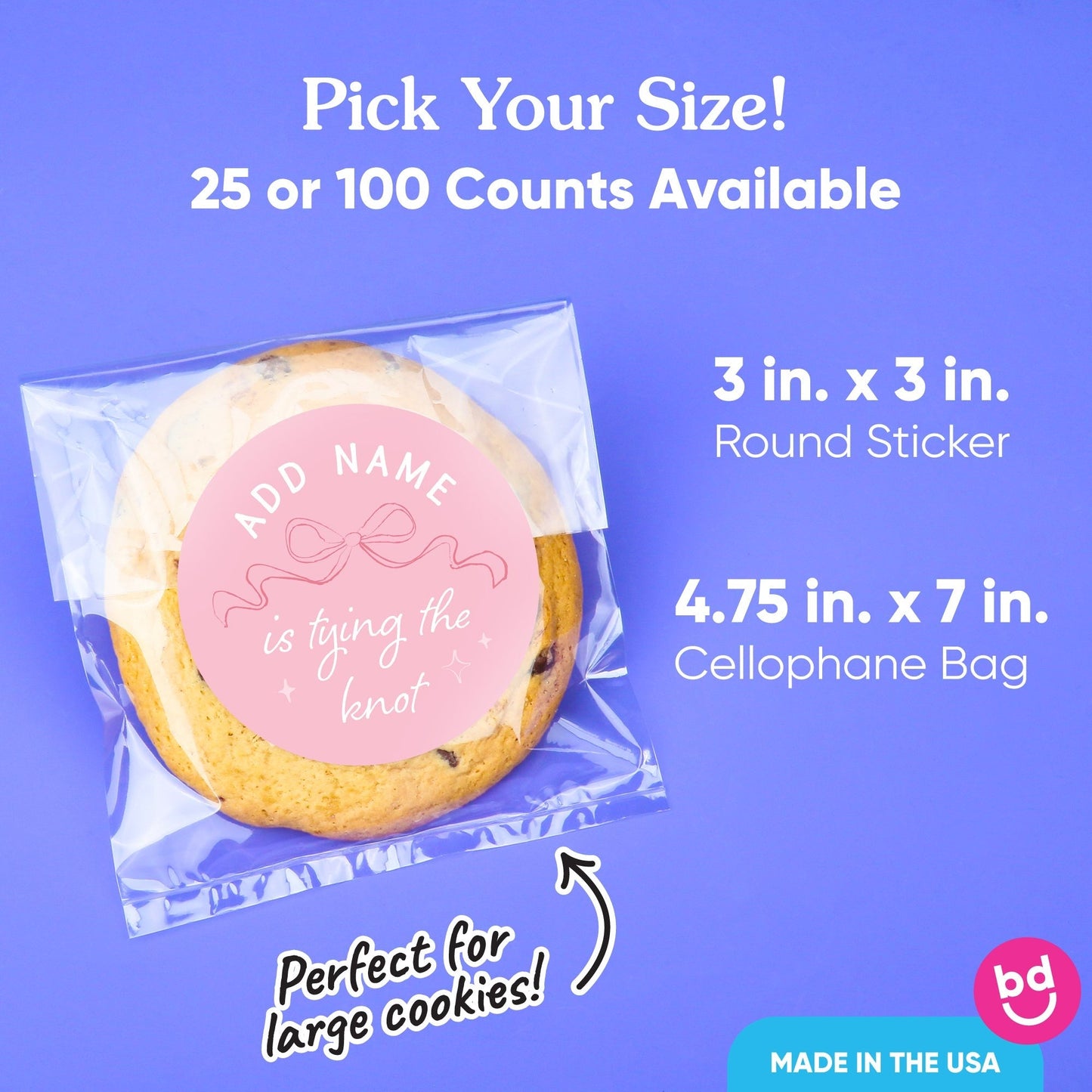Custom Text Stickers & Clear Cookie Bags - Tying The Knot