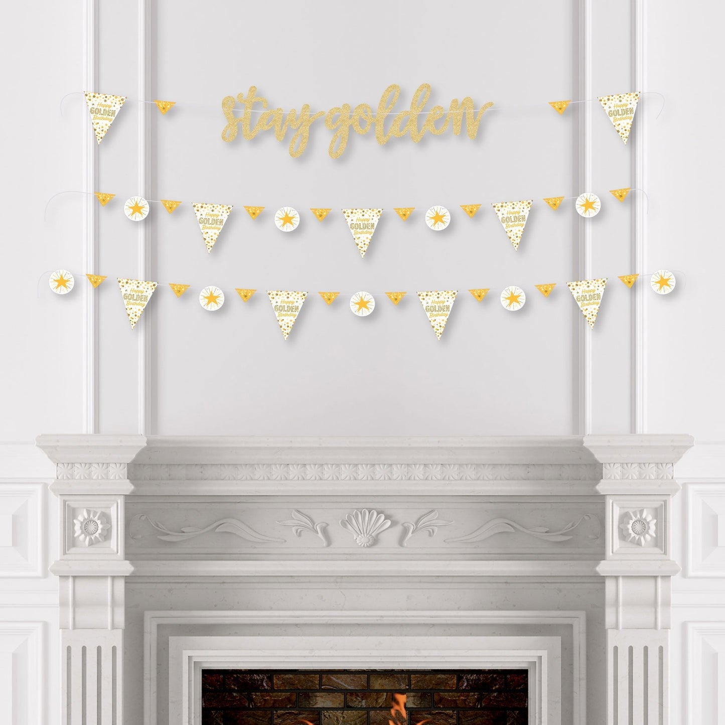 Golden Birthday - Happy Birthday Party Letter Banner Decoration - 36 Banner Cutouts and No-Mess Real Gold Glitter Stay Golden Banner Letters