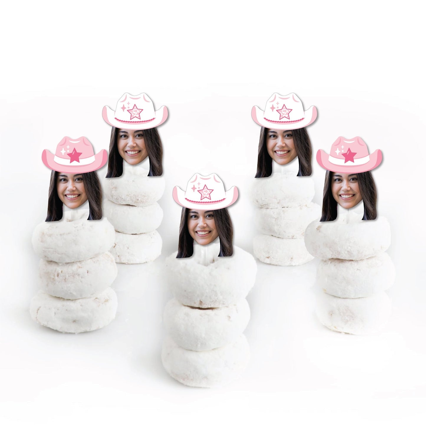 Custom Photo Last Rodeo - Pink Cowgirl Bachelorette Party Dessert Cupcake Toppers - Fun Face Clear Treat Picks - Set of 24